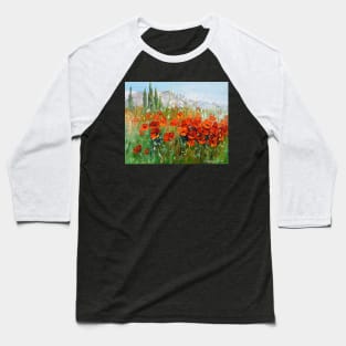 Field of poppies near the mountains Baseball T-Shirt